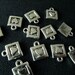 Destash (12) Tiny Square Heart Charms - for pendants, jewelry making, crafts, scrapbooking