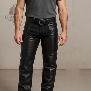 Custom Made Black Leather Chaps for Men | Biker Leather Chaps | Western Cowboy Riding Gear | Gothic Cosplay Legwear
