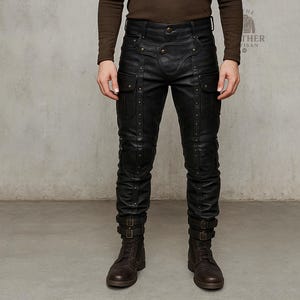 Custom Made Black Leather Steampunk Pants for Men | Gothic Cosplay Trousers | Handmade Festival Bottoms
