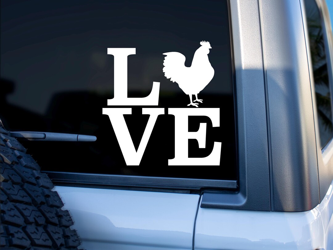 Oval Vinyl Heart Chicken Decal - Chicken Lady Bumper Sticker, 4.7x3.3 Inch, Perfect Gift For Poultry Owners, Black & Red