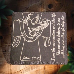 Christian Slate Coasters Set: Laser Engraved Bible Verses, Religious Gift