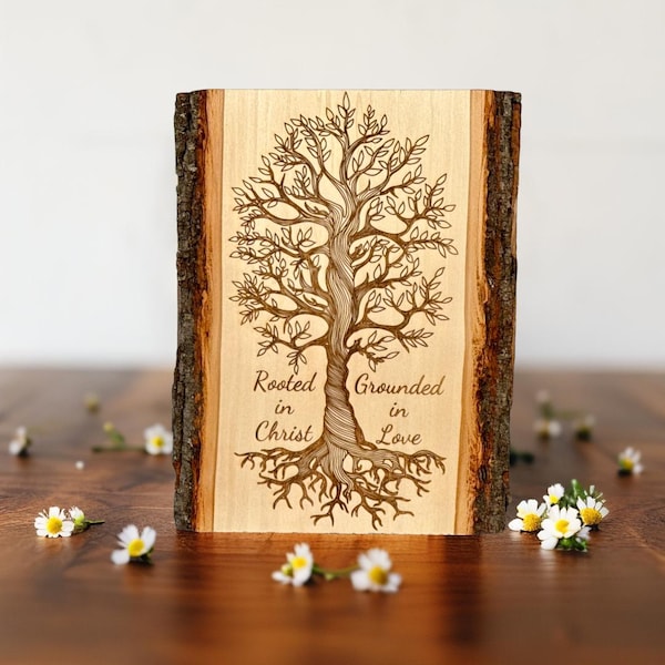 Rooted in Christ Tree of Life Sign – Christian Wood Wall Art | Handmade Basswood Decor | Spiritual Gift for Prayer Room, Pastor or Couple