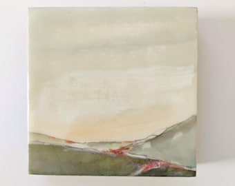 Broad Places - 4"x4" original watercolor/encaustic
