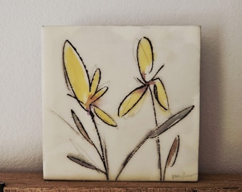 Flowers of MERCY - 4"x4" original watercolor/ encaustic