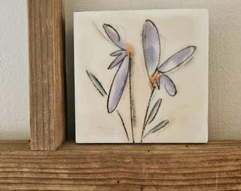 Flores de la Misericordia - Acuarela/encáustica original de 10 x 10 cm