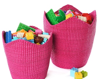 Woven Tulip Basket: Fair Trade Ghana Bolga Basket - Pink or Yellow