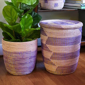 Lavender & Purple Herringbone Hamper Basket: Fair Trade African Craft image 3