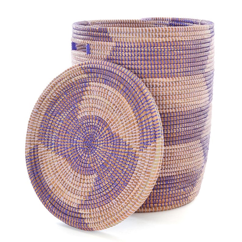 Lavender & Purple Herringbone Hamper Basket: Fair Trade African Craft image 2
