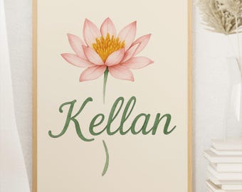 Digital Download Birth Flower Art with Custom Name - Printable Wall Decor