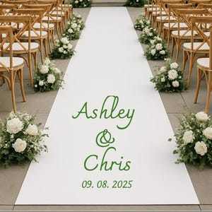 Benutzerdefinierte Hochzeit Aisle Runner mit personalisiertem Vinyl | Initialen, Nachname, Datum oder Zitat | Weiß oder Elfenbein Floral | 50 Fuß