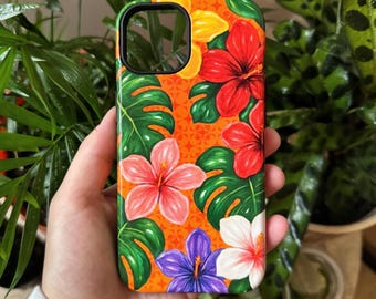 Tropical Hibiscus Phone Case | Glossy Boho Floral Cover | Plant iPhone Samsung Google Case