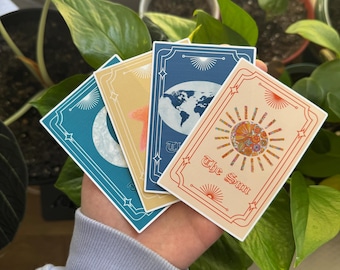 Tarot Card Sticker Set: The Sun, Moon, Star, World - Waterproof Vinyl
