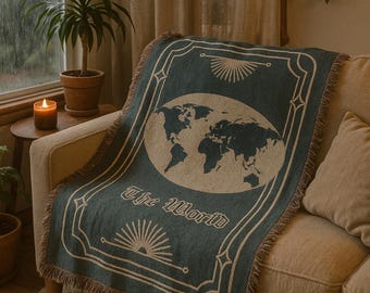 Tarot "The World" Woven Throw Blanket | Boho Tapestry