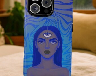 Étui pour portable bleu Third Eye | Art gothique psychédélique