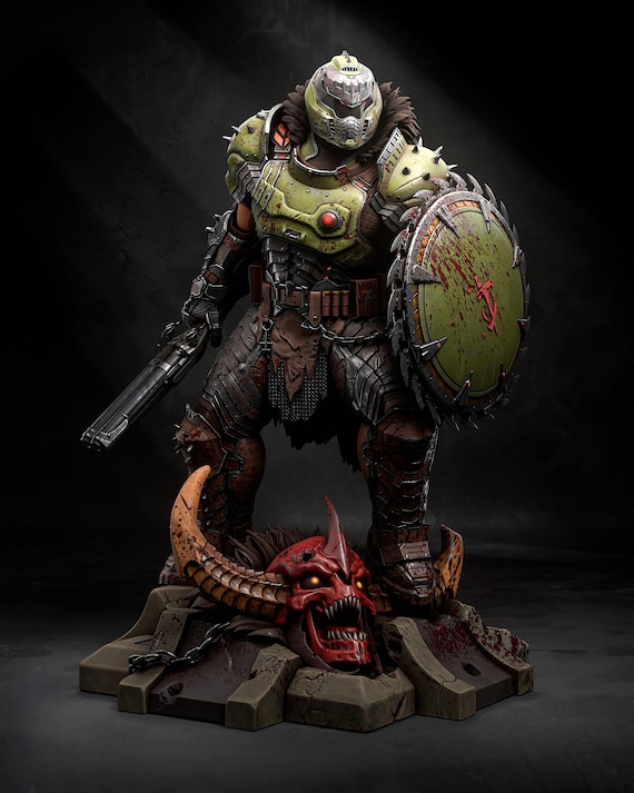Doom Slayer Figurine: the Dark Ages, 3D Printed, Hand-painted - Etsy