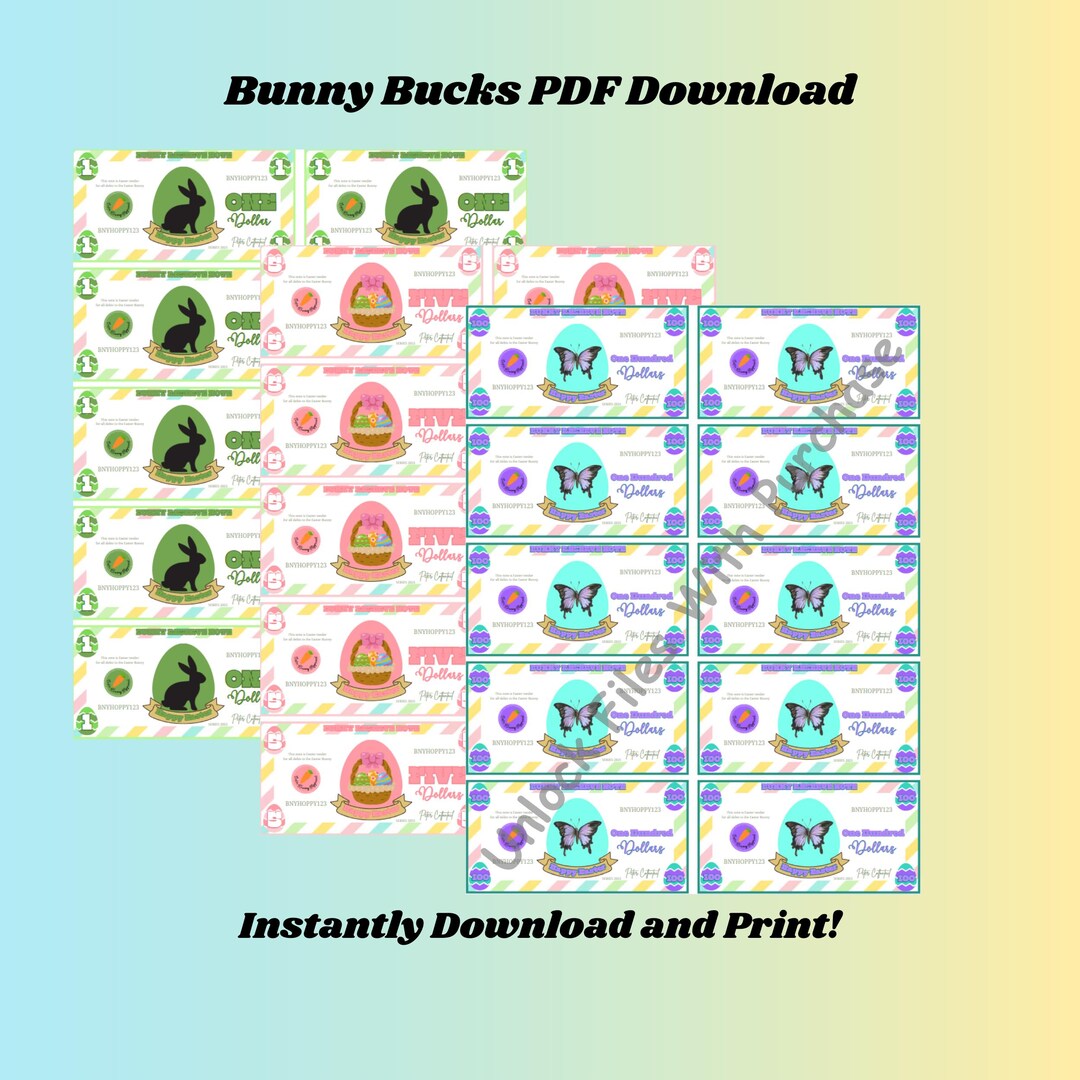 Easter Play Money Easter Hunt Bunny Bucks Printable Easter Dollar Bill ...