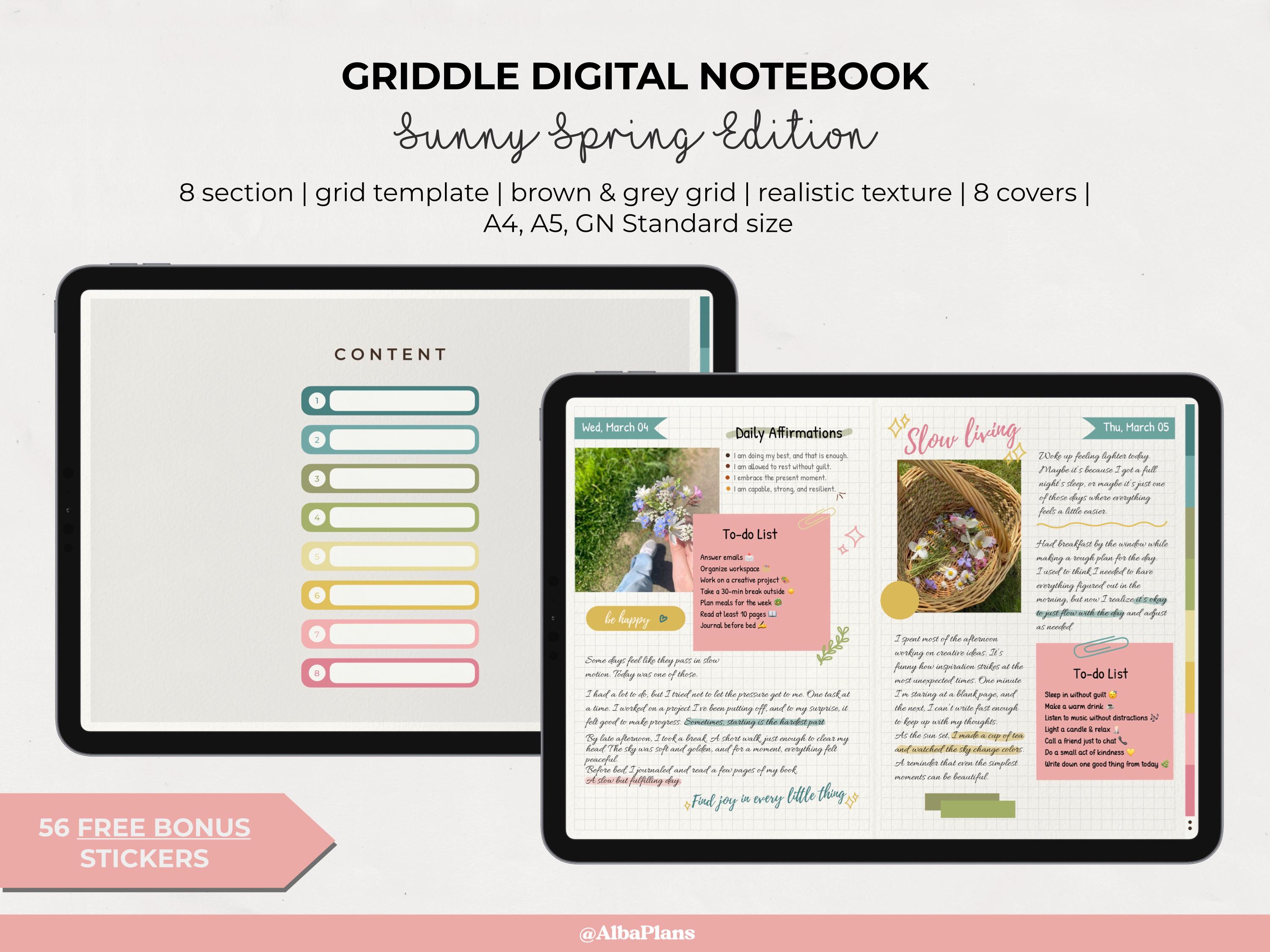 Digital Grid Notebook Landscape | Hyperlinked sections | Goodnotes, notability, Noteshelf student planner template, simple | textured paper
