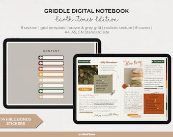 Digital Grid Notebook Landscape | Hyperlinked sections | Goodnotes, notability, Noteshelf student planner template, simple | textured paper
