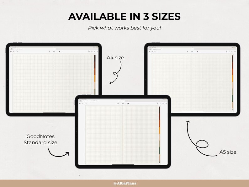 Digital Grid Notebook Landscape Hyperlinked Sections Goodnotes