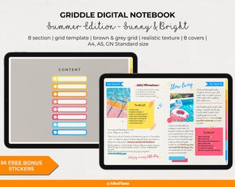 Landscape Digital Grid Notebook | Hyperlinked sections | Goodnotes, notability, Noteshelf student planner template, simple | textured paper
