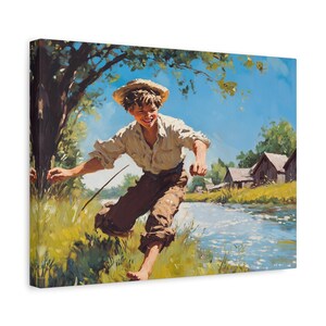 Huck Finn Skippin School and Skippin Stones Canvas Wall Art LiteraryVisuals