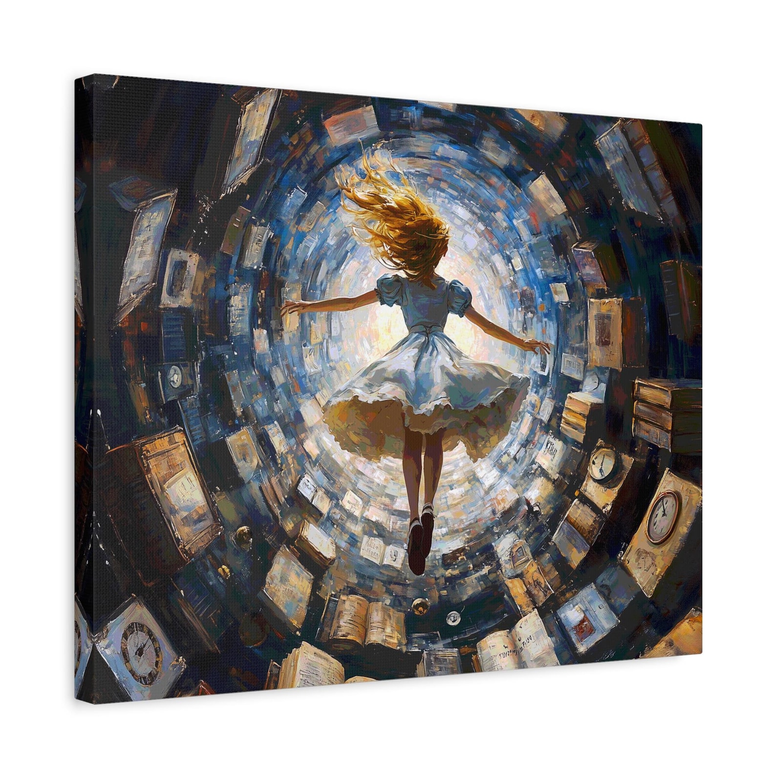 Alice in Wonderland Canvas Art: Whimsical Falling Rabbit Hole Print