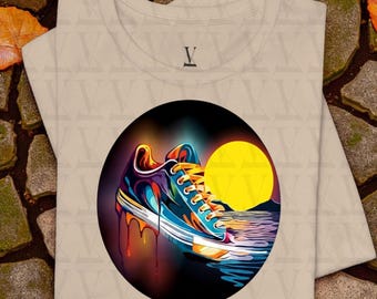 Sunset Sneaker Art: Kolorowy projekt kapiących butów (PNG do pobrania w wersji cyfrowej)