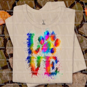Rainbow LOVE Paw Print Digital Art: Pet Lover PNG (Instant Download