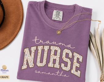 Personalized Trauma Nurse Shirt, Floral Comfort Colors Tee, Nurse Appreciation Gift, Healthcare Worker Gift