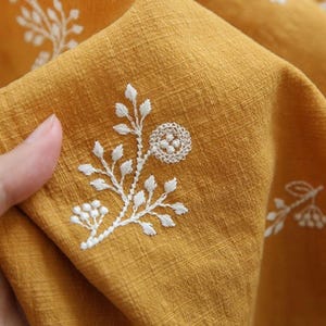 Floral Cotton Embroidered Fabric- DIY Sewing Fabric- Japanese Fabric- Flower Fabric- Embroidered Fabric- By The Half Yard