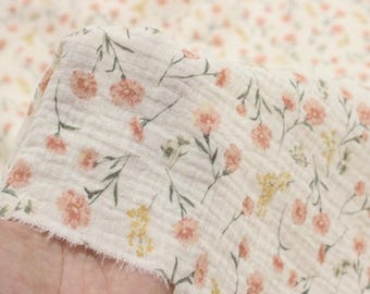 Flower Gauze Fabric- Print Flower Cotton Gauze Fabric- DIY Sewing Fabric- Dress Fabric- Floral Fabric- By The Half Yard