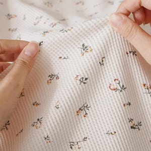 Waffle Knitted Fabric- Floral Waffle Knit Fabric- Customized Clothing- Handmade DIY Fabric- By The Half Hard