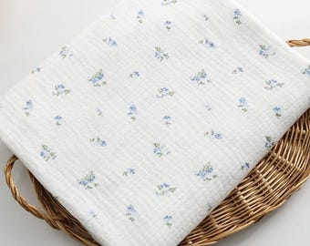 Blue Floral Cotton Fabric- Lightweight Breathable Cotton Fabric- Floral Printed Fabric- Cotton Fabric- DIY Fabric- By The Half Yard