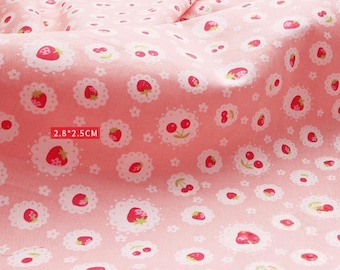 Pure Cotton Fabric - Kawaii Strawberry Fruit Cotton Fabric Floral Cotton Fabric - By The 1/2 Yard