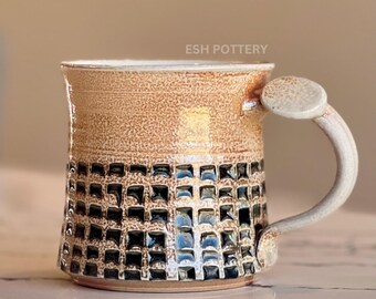 Tazza in ceramica fatta a mano – Tazza da caffè in ceramica artigianale da 10 once – Tazza in gres rustico – Regalo in ceramica tornita – Adatto a microonde e lavastoviglie