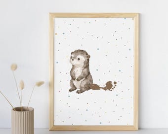 Personalised Baby Handprint & Footprint Kit | Otter Nursery Print | Baby Shower Gift | New Parent Keepsake