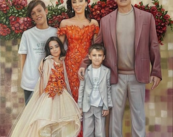 Custom Family Portrait from Photo on Canvas Handmade Oil Painting Celebration Portrait Commission Art Unique Gift for Special Occasions
