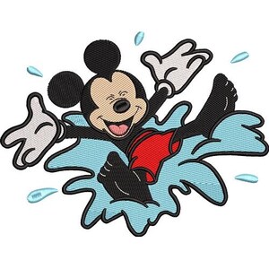 Mickey Mouse Splashing Machine Embroidery Design - 2 sizes, Disney Character Design, Cartoon Embroidery Pattern, Mickey & Friends