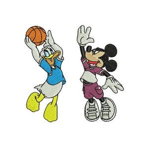 BasketBall Mickey and Donald Machine Embroidery Design, Cartoon Pattern, Mickey & Friends Character, Mickey Mouse and Donald Duck Embroidery