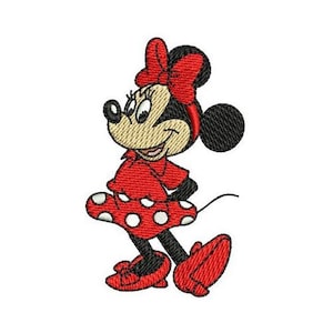 Standing Minnie Mouse in Red Dress Machine Embroidery Design, Mickey & Friends Character Embroidery Pattern, Minnie Mouse Embroidery