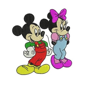 Kids Mickey & Minnie Mouse in Overalls Machine Embroidery Design, Disney Mouse Character, Cute Friends Embroidery Pattern