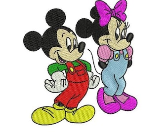 Kids Mickey & Minnie Mouse in Overalls Machine Embroidery Design, Disney Mouse Character, Cute Friends Embroidery Pattern