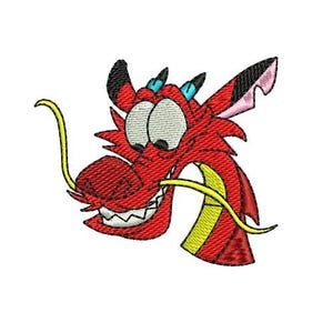 Mush Dragon Face Embroidery Design, Disney Character Design, Cartoon Embroidery Pattern, Mulan Guardian Character Embroidery