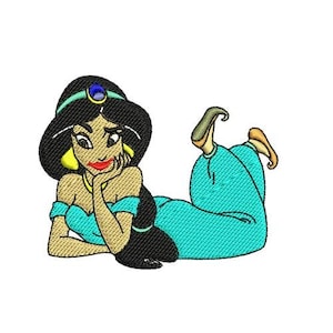 Princess Jasmine Laying Down Machine Embroidery Design, Disney Princess Embroidery Pattern, Aladdin Character Embroidery Design