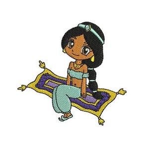 Princess Jasmine on Flying Magic Carpet Machine Embroidery Design, Disney Princess Embroidery Pattern, Aladdin Character Embroidery