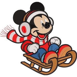 Sledging Mickey Mouse Machine Embroidery Design - 4 sizes, Disney Character Design, Winter Cartoon Embroidery Pattern, Mickey & Friends