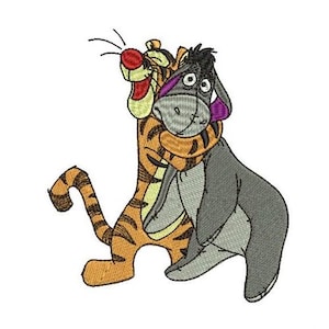 Tigger Hugging Eeyore Machine Embroidery Design, Shy Donkey Character Design, Cartoon Embroidery Pattern, Winnie the Pooh Character Design