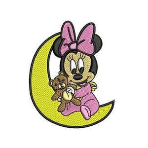 Baby Minnie Mouse on Moon Machine Embroidery Design, Disney Baby Mouse Design, Mickey & Friends Character Embroidery Pattern