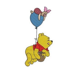 Winnie The Pooh with Honey & Piglet Balloon Ride Machine Embroidery Design, Disney Characters Design, Cartoon Friends Embroidery Pattern