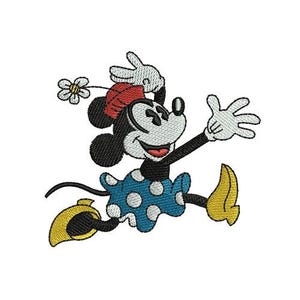 Running Minnie Mouse in Flower Hat Embroidery Design, Disney Design, Cartoon Pattern, Mickey & Friends Character, Minnie Mouse Embroidery